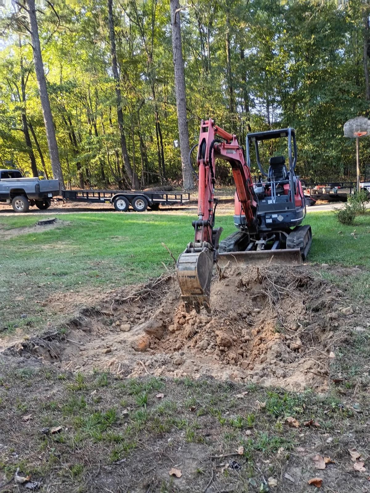 Mini excavator working a dug-out area on a local Arkansas property